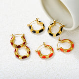 22*23mm Bamboo-Knot Drop Earrings in Dark Red/Black/Orange with Gold Accents