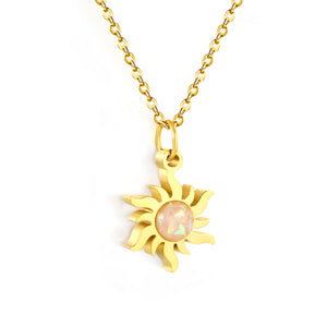 11.4*15.2mm Sun Sticky Imitation Opal Pendant 0.3 Cross Chain 40+5cm+6mm Round Plaque Necklace Golden