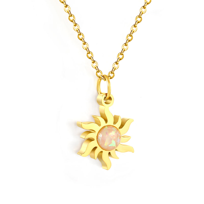 11.4*15.2mm Sun Sticky Imitation Opal Pendant 0.3 Cross Chain 40+5cm+6mm Round Plaque Necklace Golden