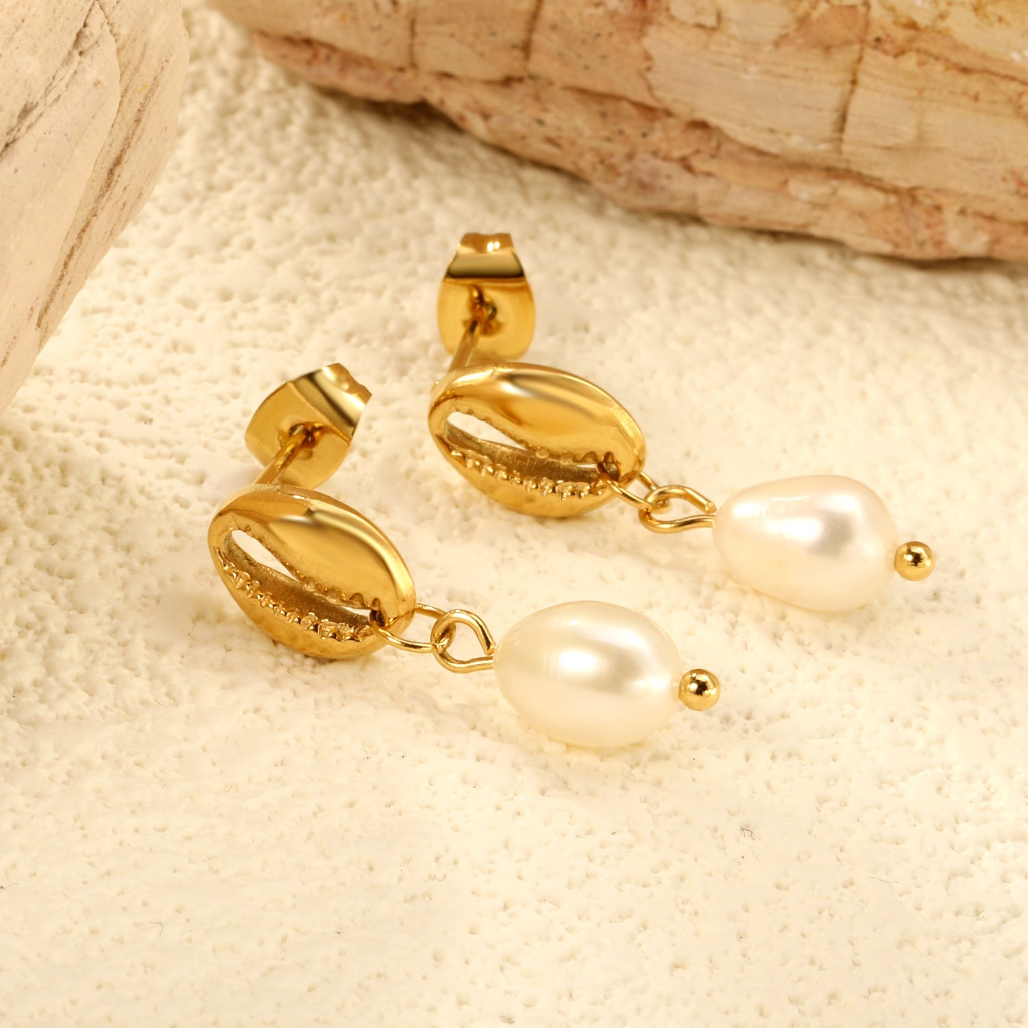 7.5*10mm Coffee Bean+6*8mm Freshwater Pearl Earrings Gold Color asonjewelry