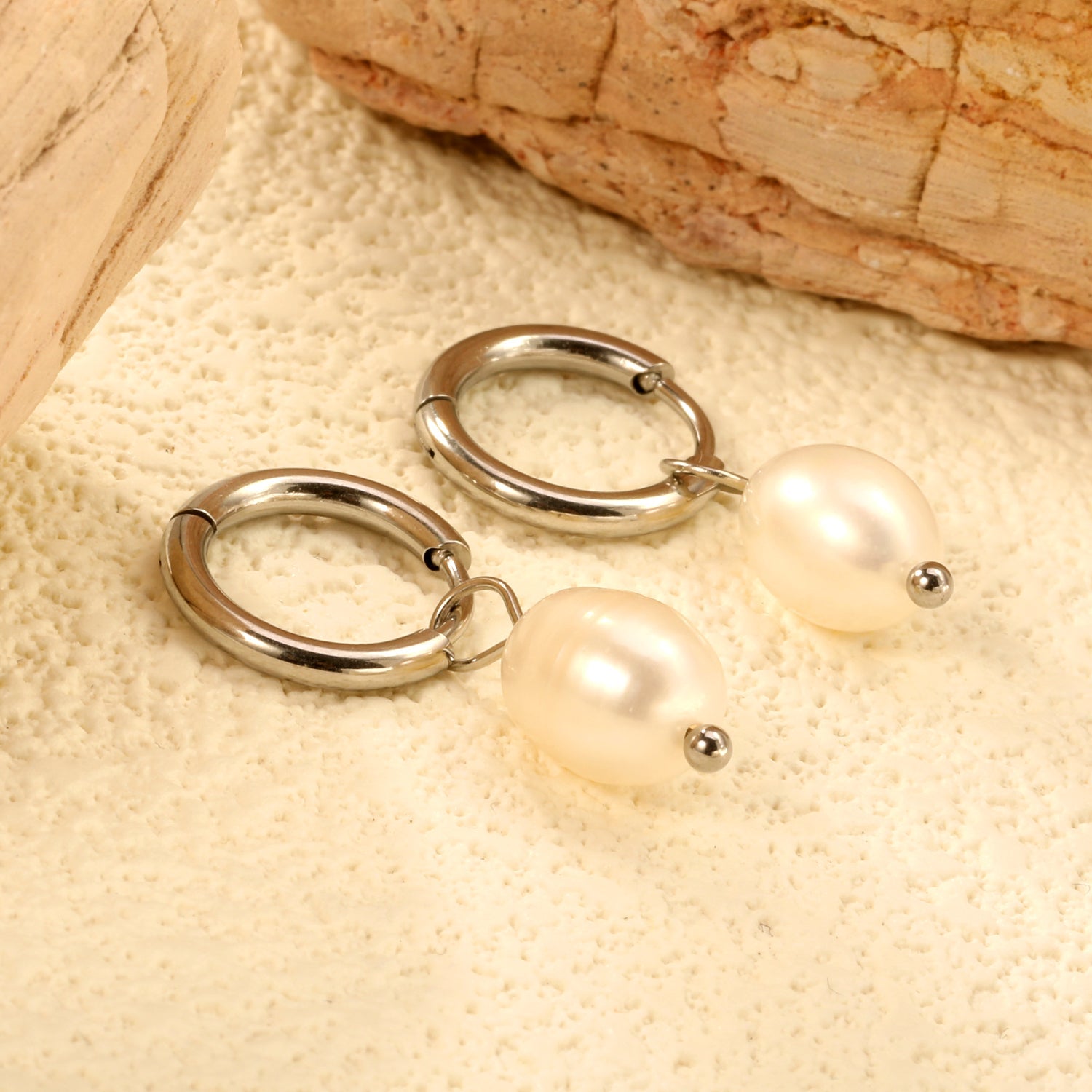 2*10mm inner diameter earrings + 7.7*10.3mm freshwater pearl earrings steel/golden color asonjewelry