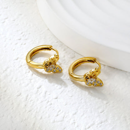 9.1 x 6.8mm Semi-Hollow Butterfly with White Zirconia Earring Hook 2.2 x Inner Diameter 10mm Earring Gold asonjewelry