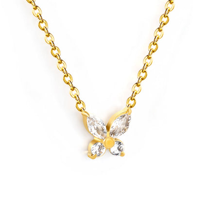 8.8*9.1mm Butterfly Sticky White Diamonds Pendant 0.35 Cross Necklace 45+5cm+6mm Round Plaque Necklace Steel/Gold Large Size 12mm White Diamonds asonjewelry