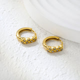 3.5 x 11mm Grass Ring with Imitation White Czech Diamonds, Ear Hook 2.2 x Inner Diameter 10mm, Earrings, Gold