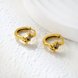 8 x 7.5mm four-pointed star imitation white Czech diamonds, earring posts 2.2 x inner diameter 10mm, gold-colored earrings