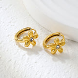 10mm flower-shaped white zirconia earring with a 2.2mm post and a 10mm inner diameter, gold color