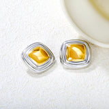 25.7*25.7mm Two-tone Square Geometric Stud Earrings, Two-tone Gold