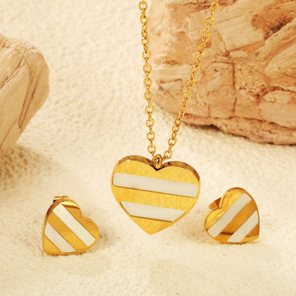 Heart Shape Sticky White Shell Set Steel/Gold Earrings:12*12mm Pendant:18*18mm 04Cross45+5cm+6mm Round Plaque asonjewelry