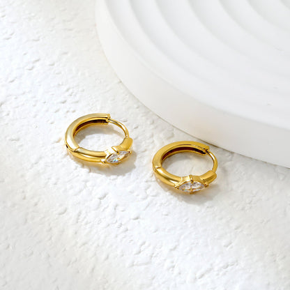 3.7 x 6.7mm diamond-shaped white zirconia stud earrings with a 2.2mm post and a 10mm inner diameter, gold-colored asonjewelry