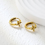 7.5 x 7.7mm cross flower with white zirconia, ear hook 2.2 x inner diameter 10mm, gold earrings