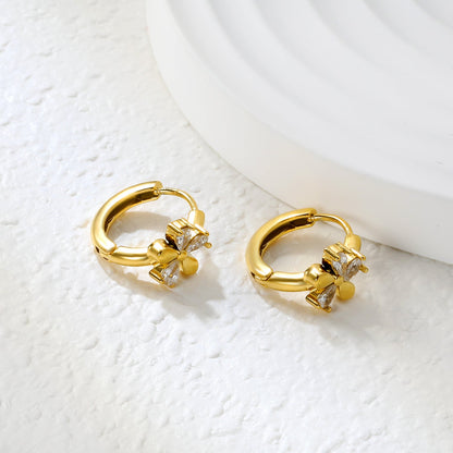 8mm flower-shaped earring with three white zirconia stones, 2.2mm post, and a 10mm inner diameter, gold color asonjewelry