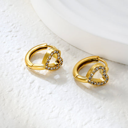8.9 x 7.8mm heart-shaped openwork with white zirconia, ear hook 2.2 x inner diameter 10mm, gold earrings asonjewelry