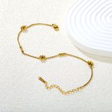 3mm*8 steel beads + 7.8mm*3 seven-petal flower chain 1.2mm box chain*22 + 5cm + 3*10mm square tag Gold