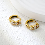 4.1 x 11.7mm three square white zirconia stud earrings with a 2.2mm post and a 10mm inner diameter, gold-colored