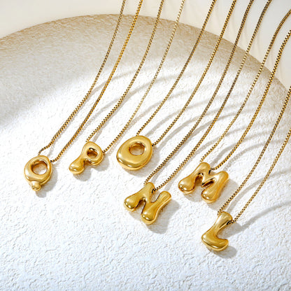 Alphabet Pendant A-Z 1.2 Box 40+5cm + 6mm Round Tail Tag Necklace Gold asonjewelry