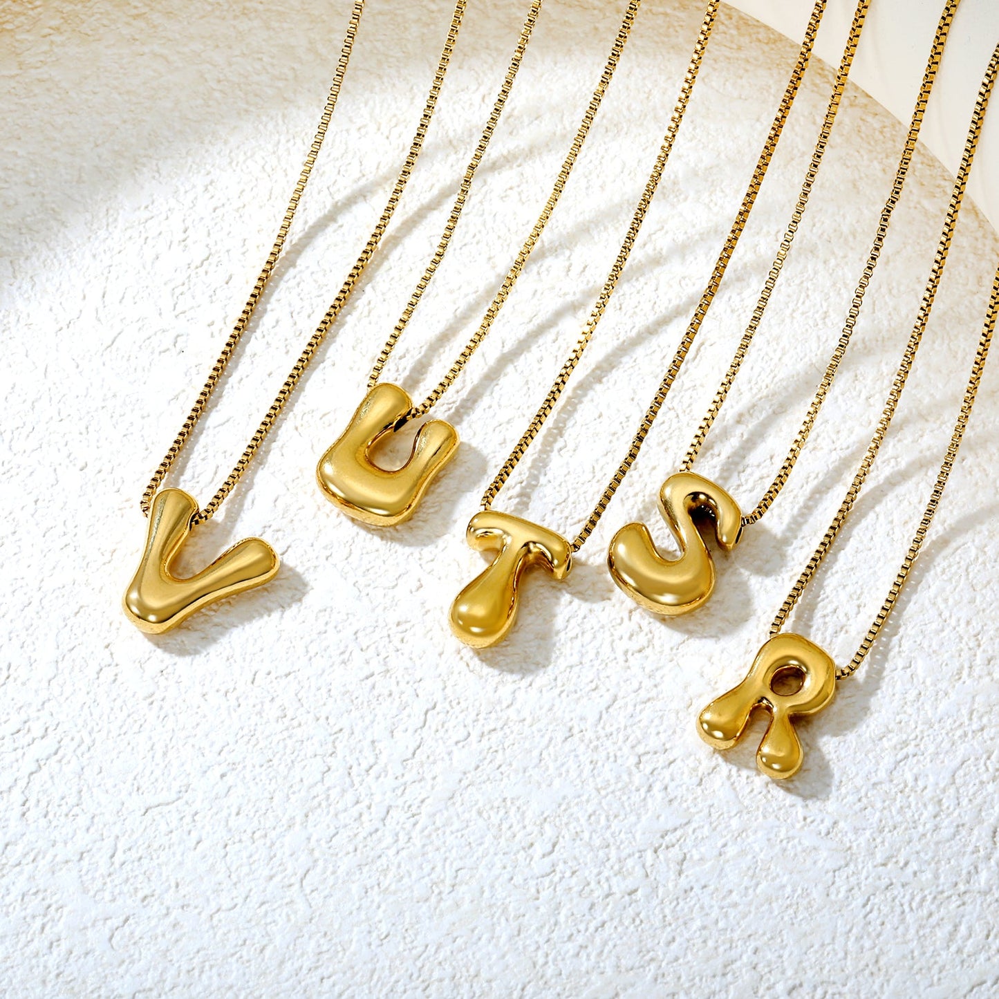 Alphabet Pendant A-Z 1.2 Box 40+5cm + 6mm Round Tail Tag Necklace Gold asonjewelry