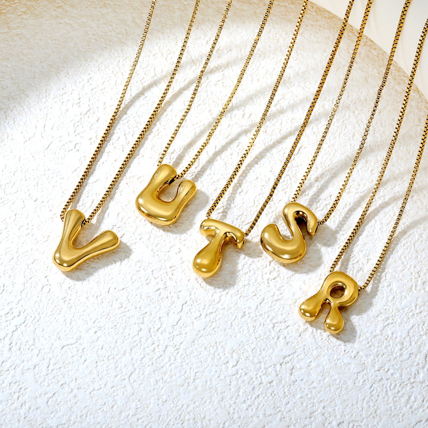 Alphabet Pendant A-Z 1.2 Box 40+5cm + 6mm Round Tail Tag Necklace Gold asonjewelry