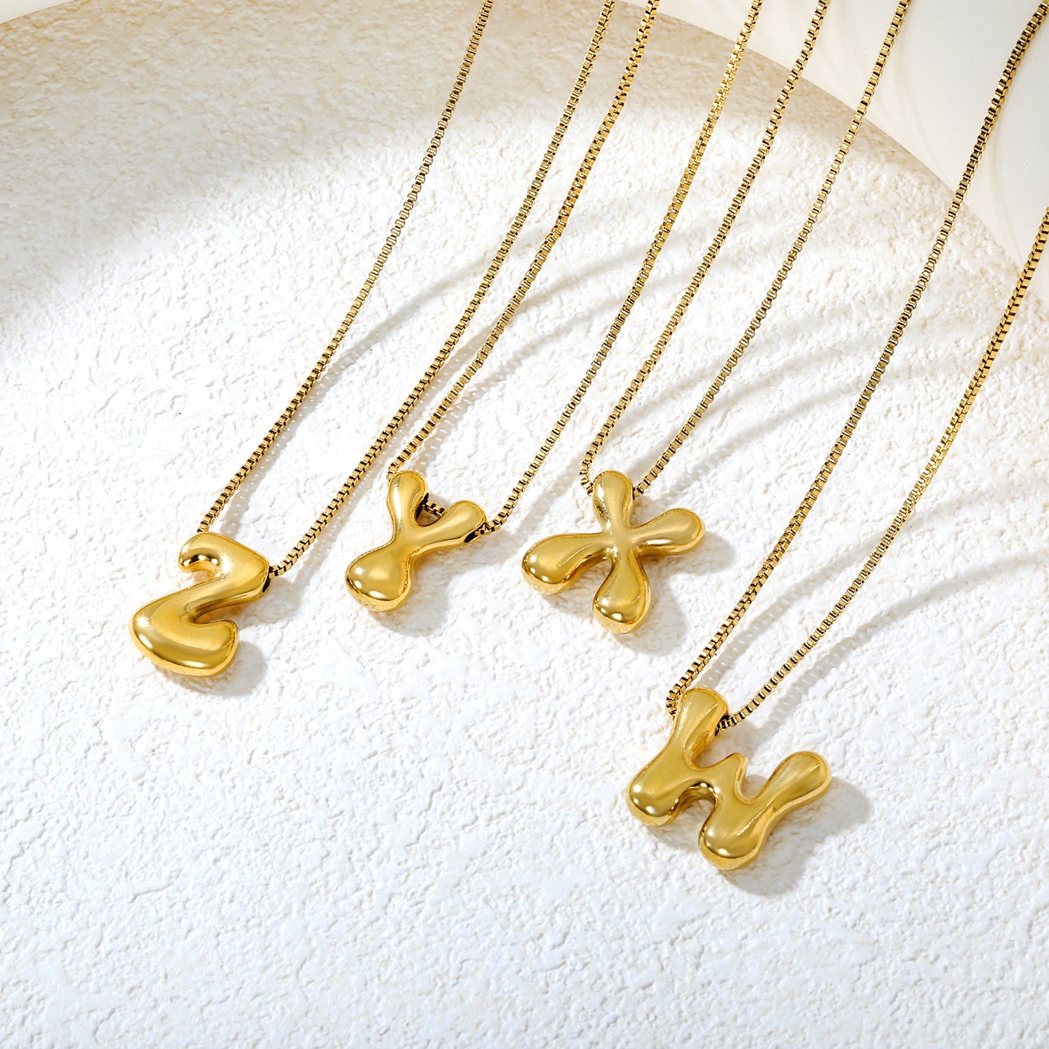 Alphabet Pendant A-Z 1.2 Box 40+5cm + 6mm Round Tail Tag Necklace Gold asonjewelry