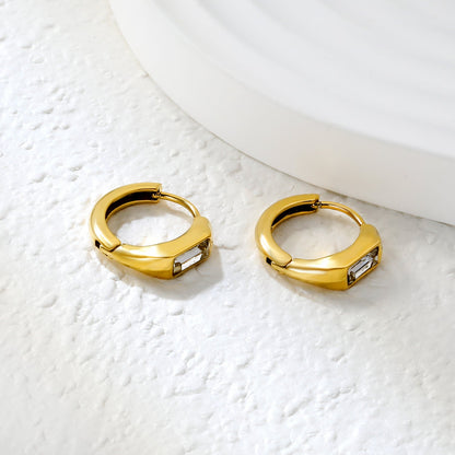 3.5 x 7.7 mm square-shaped imitation white Czech diamond earring, ear hook 2.2 x inner diameter 10 mm, earring, gold color asonjewelry