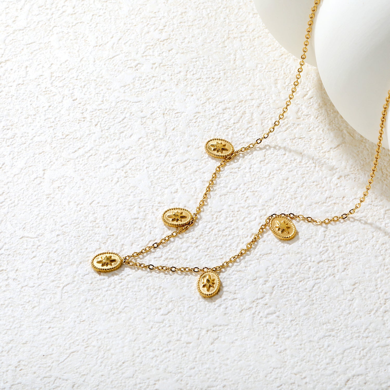 6.2*8.4mm Five-Pointed Star Elliptical Pendant 0.35mm Cross Chain Round Tassel Pendant Necklace Gold asonjewelry