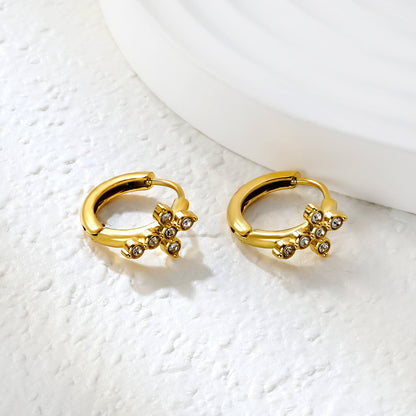 8x10.2mm cross-shaped imitation white Czech diamond earring with a 2.2mm post and a 10mm inner diameter, gold color asonjewelry