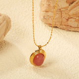14*17mm oval with white/rose cat's eye/tiger's eye pendant 40+5cm+6mm round necklace gold color