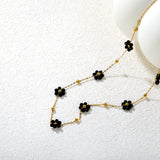 3mm steel beads x 15 + 7 mixed-color/black flower pendants Necklace 40+5cm Gold/steel