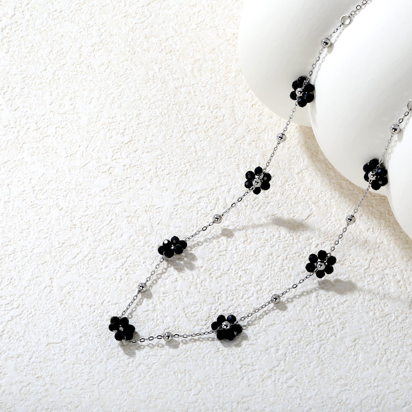 3mm steel beads x 15 + 7 mixed-color/black flower pendants Necklace 40+5cm Gold/steel asonjewelry