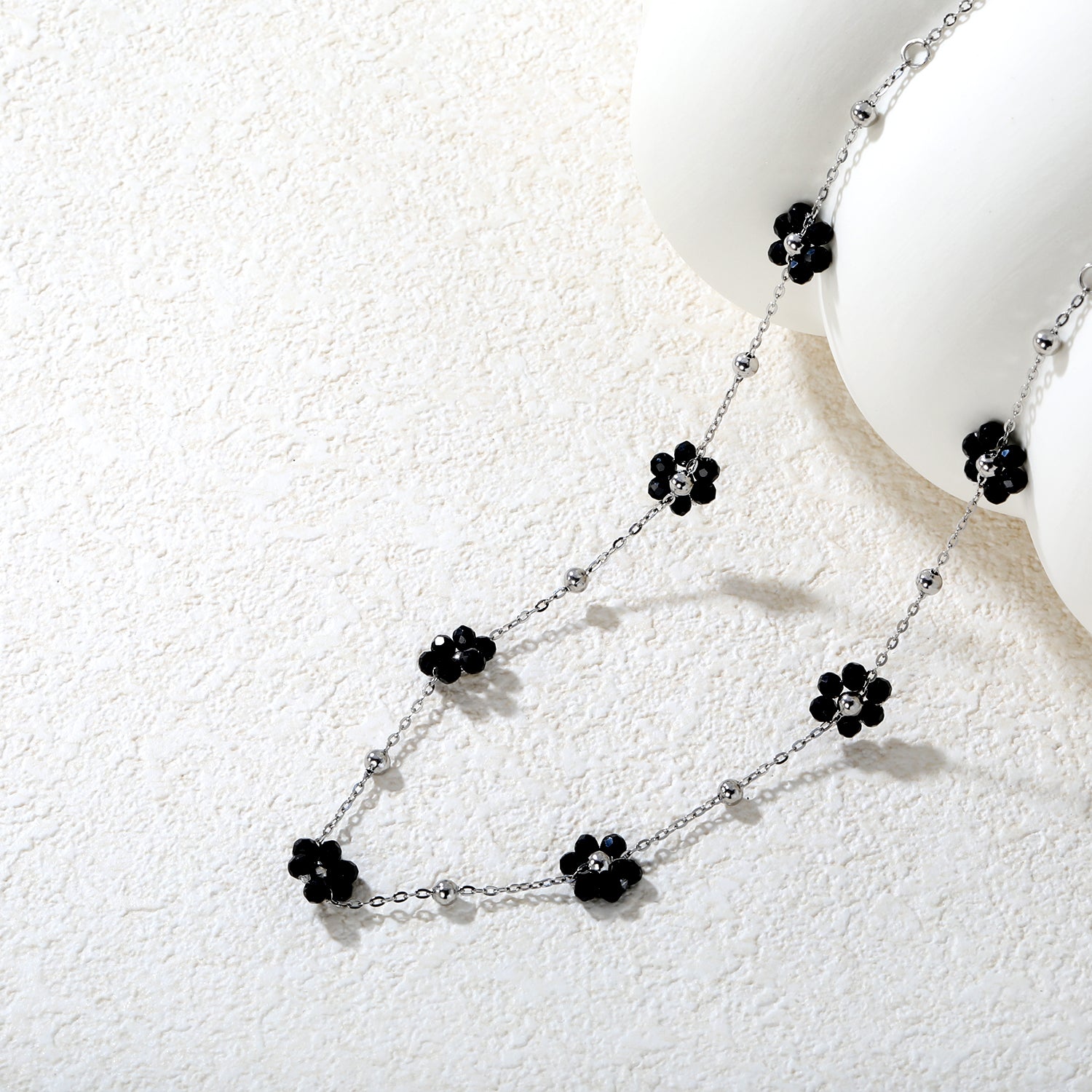 3mm steel beads x 15 + 7 mixed-color/black flower pendants Necklace 40+5cm Gold/steel asonjewelry