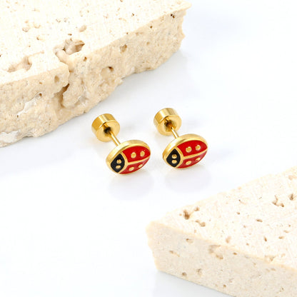 6*7.3mm Ladybug Twisted Screw Plug Stud Earrings steel color/golden color asonjewelry