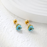 12 pair 6mm Steel/Gold Heart White/Black/Blue CZ Screw Plugs