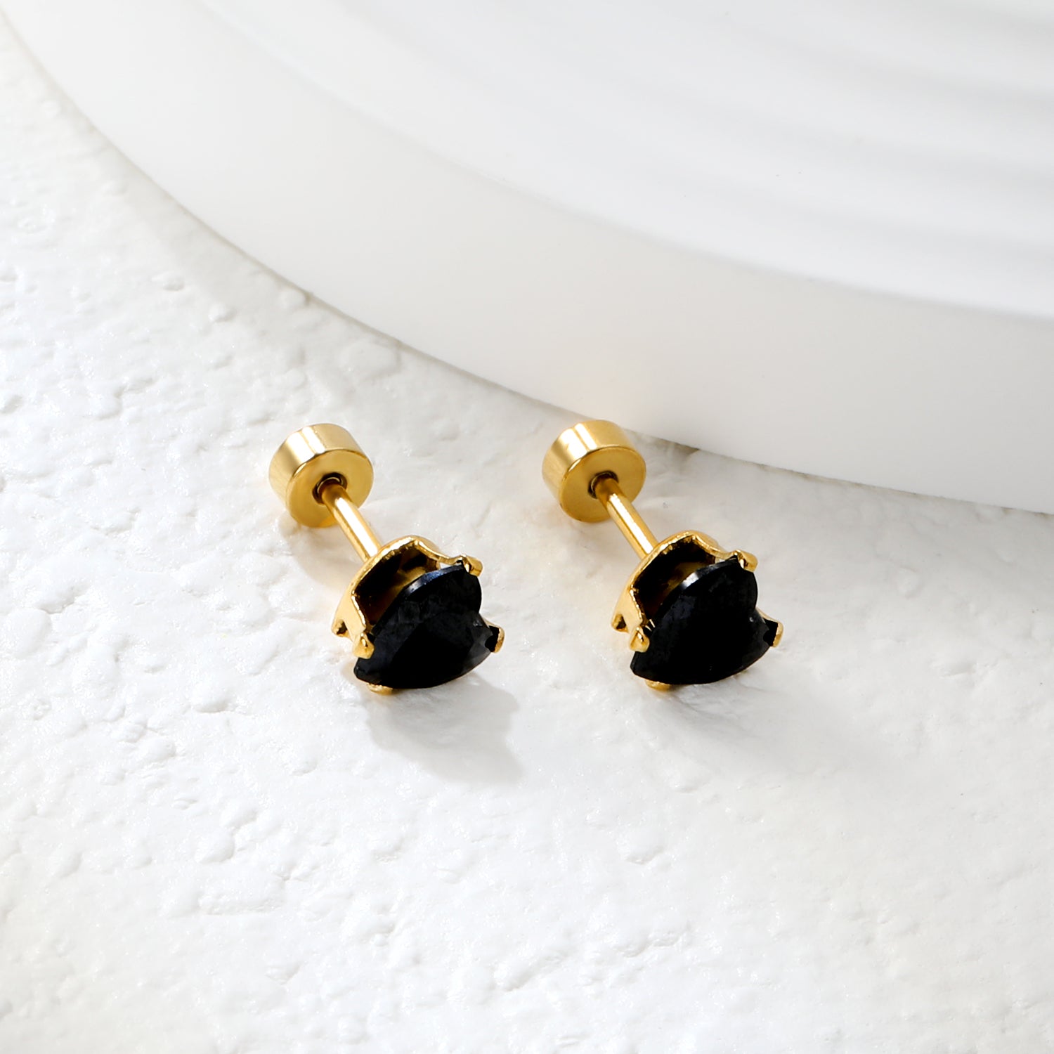 12 pair 6mm Steel/Gold Heart White/Black/Blue CZ Screw Plugs asonjewelry