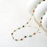 2mm Small Steel Bead + 3.2mm Colored Stone Square End Cap Necklace, Gold