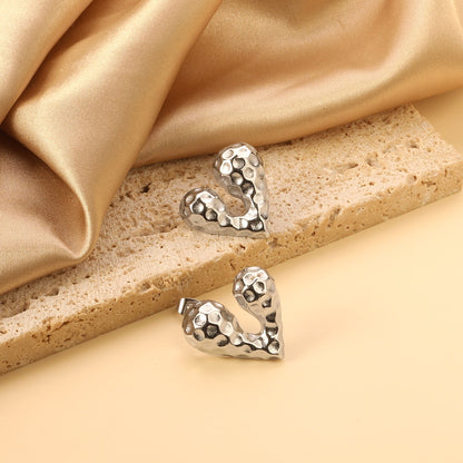 Pitted Faceted Heart Stud Earrings 23.8*21.5mm asonjewelry
