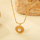 15.3mm round grain face with imitation white pearl/blue turquoise/tiger eye pendant 0.9+2mm round snake bead necklace 40+5cm+6mm round plaque necklace gold color