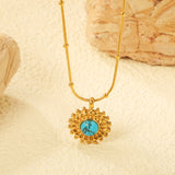 15.3mm round grain face with imitation white pearl/blue turquoise/tiger eye pendant 0.9+2mm round snake bead necklace 40+5cm+6mm round plaque necklace gold color