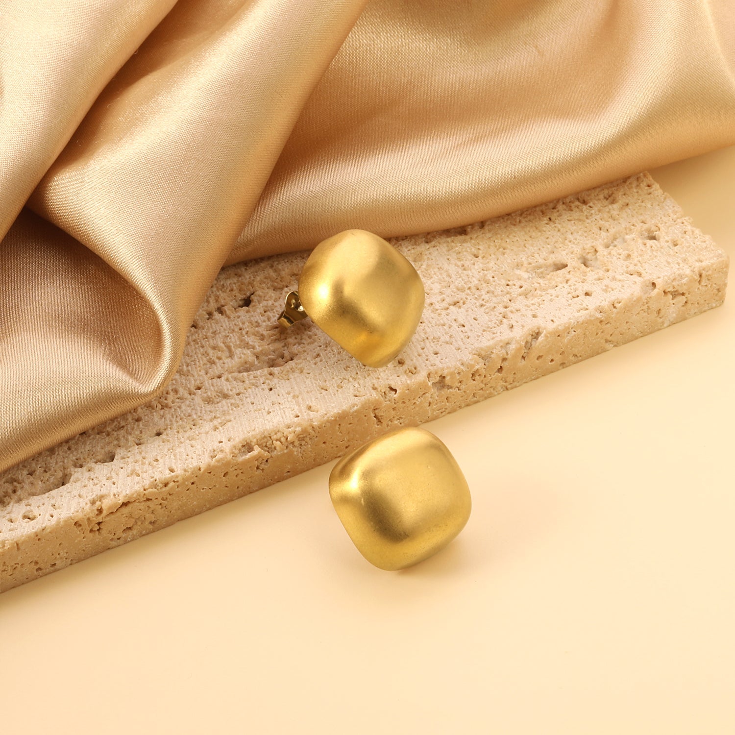 Rounded Square Stud Earrings 20mm Steel Color asonjewelry