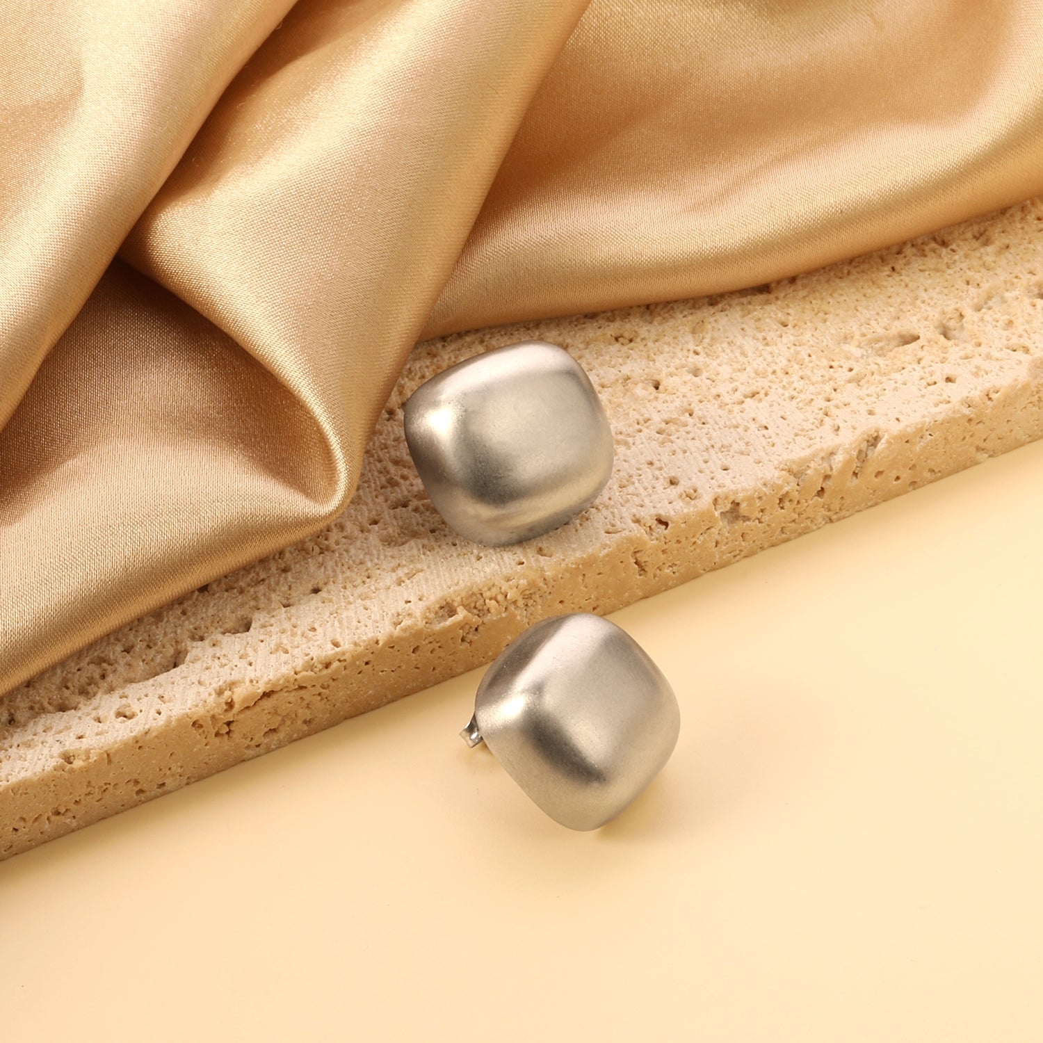 Rounded Square Stud Earrings 20mm Steel Color asonjewelry