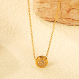 8.5mm beveled round CNC white zirconia pendant 0.3 cross chain 40+5cm+6mm round pendant necklace steel color/gold color