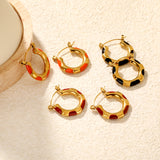 22*23mm Bamboo-Knot Drop Earrings in Dark Red/Black/Orange with Gold Accents