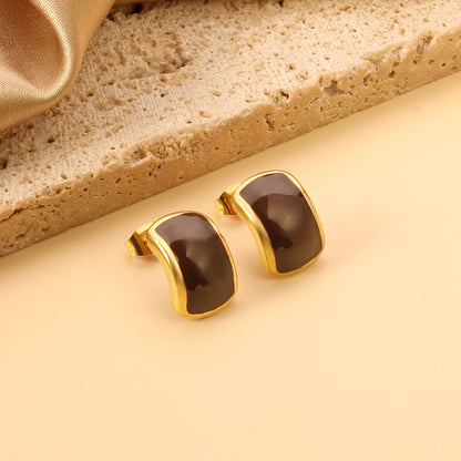 Curved rectangle with black oil drop earrings 10.6*15.8mm gold color asonjewelry