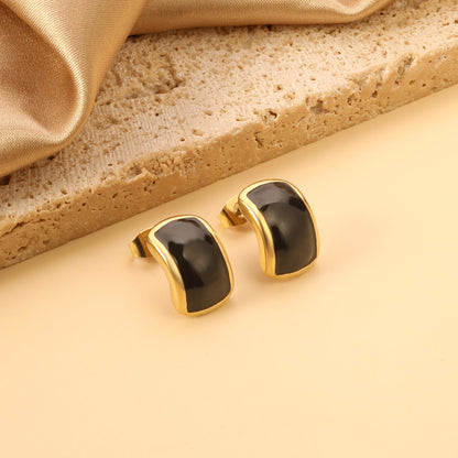 Curved rectangle with black oil drop earrings 10.6*15.8mm gold color asonjewelry