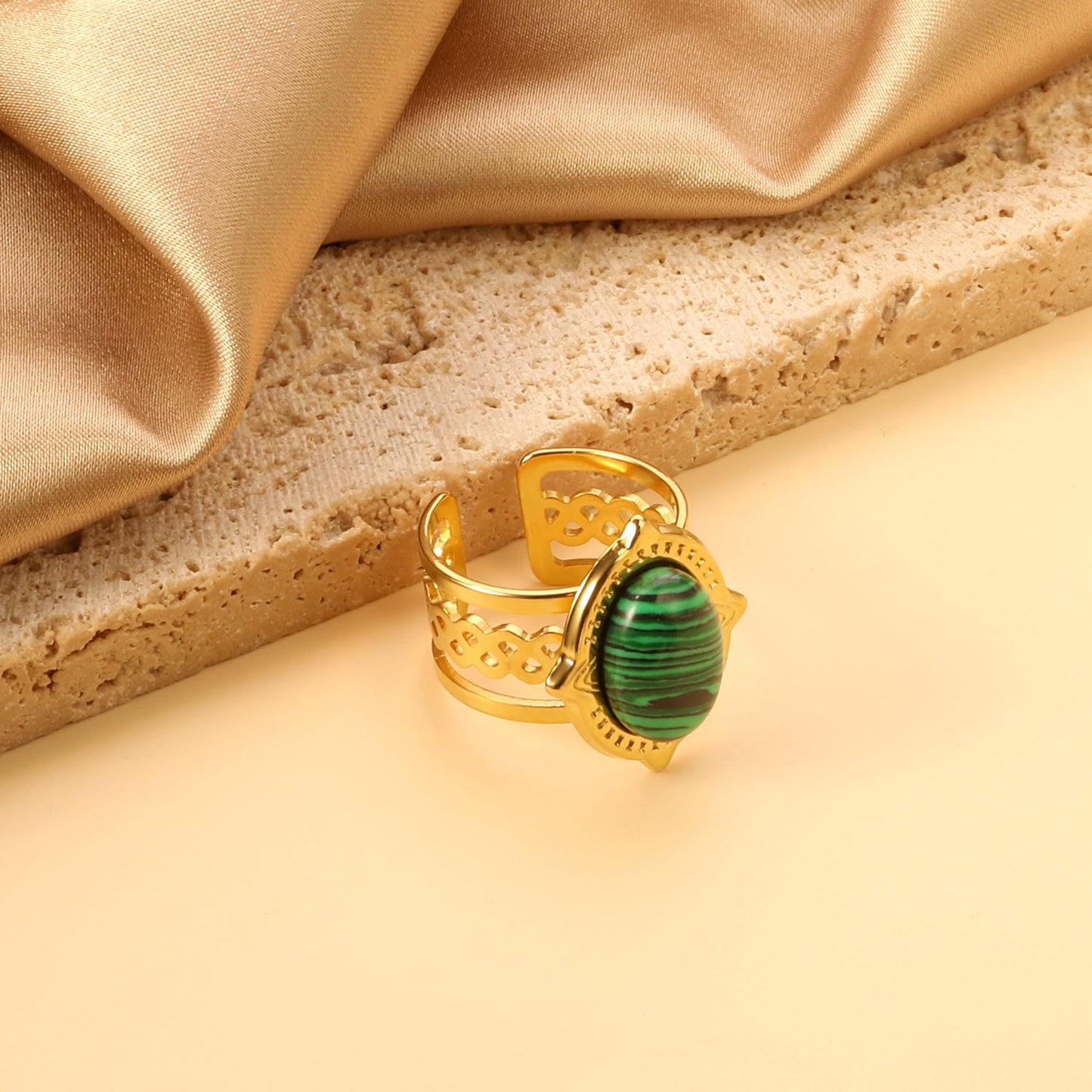 Open Oval Band with Green Turquoise Ring asonjewelry