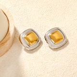 25.7*25.7mm Two-tone Square Geometric Stud Earrings, Two-tone Gold