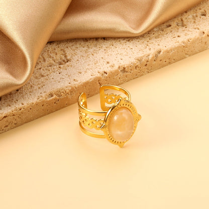Open Oval Band with White Natural Stone Ring asonjewelry