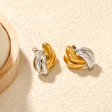 27mm*31mm Two-Tone X-Shaped Stud Earrings, Two-Tone Gold