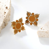 20.2*20.2mm orange/green four-petal flower leaf oil drop earrings gold color