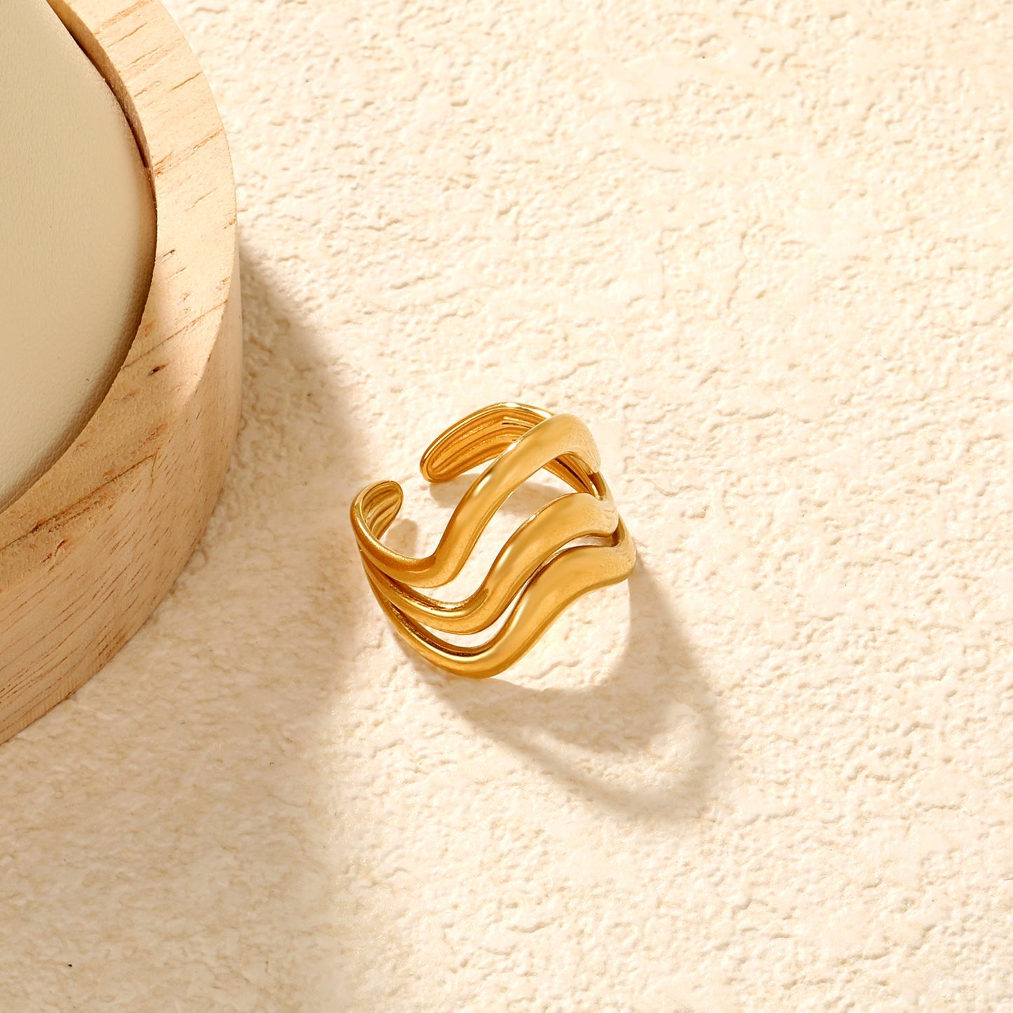 19.7mm Irregular Wavy Open Ring Gold 8 asonjewelry