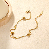 3mm*8 steel beads + 7.8mm*3 seven-petal flower chain 1.2mm box chain*22 + 5cm + 3*10mm square tag Gold