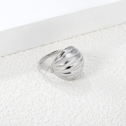 18K Gold Plated Stainless Steel Vertical Striped Arch Ring - Pearl Accented Elegant Jewelry asonjewelry